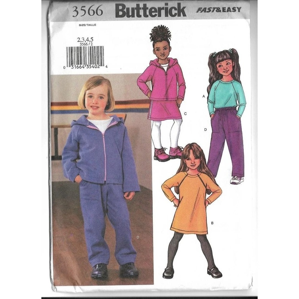 Butterick Sewing Pattern 3566 Girls Jacket‎ Dress Top Skirt Pants Size 6-8